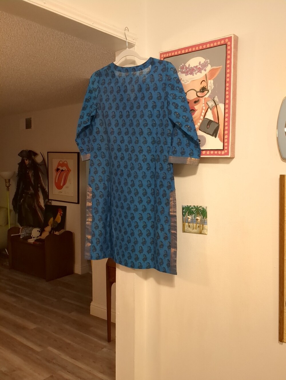 NWT Fabindia tunic, kurta dress PAISLEY Blue Sz small - Picture 6 of 7